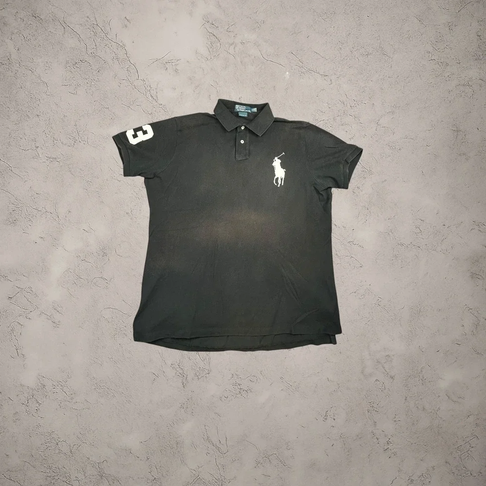 Polo Ralph Lauren Big Pony Polo Shirt Mens XL Black Y2K Custom Fit Short Sleeve